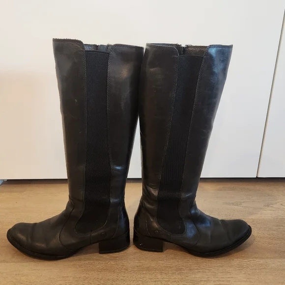 Women's Born Black Leather Zip Knee High Riding Boots Size 9.5 - Picture 3 of 7